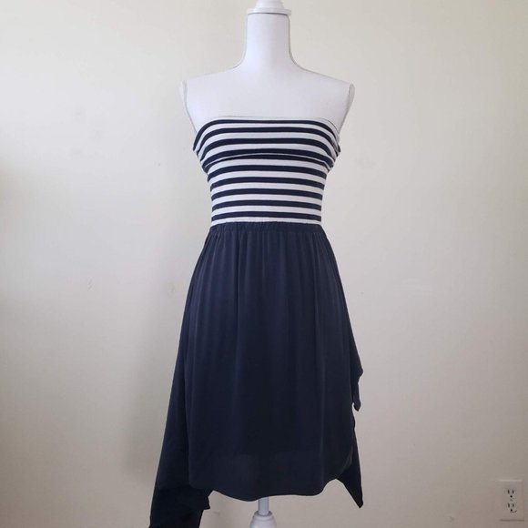 DKNY Strapless Navy Striped-Bodice Dress - Picture 15 of 15